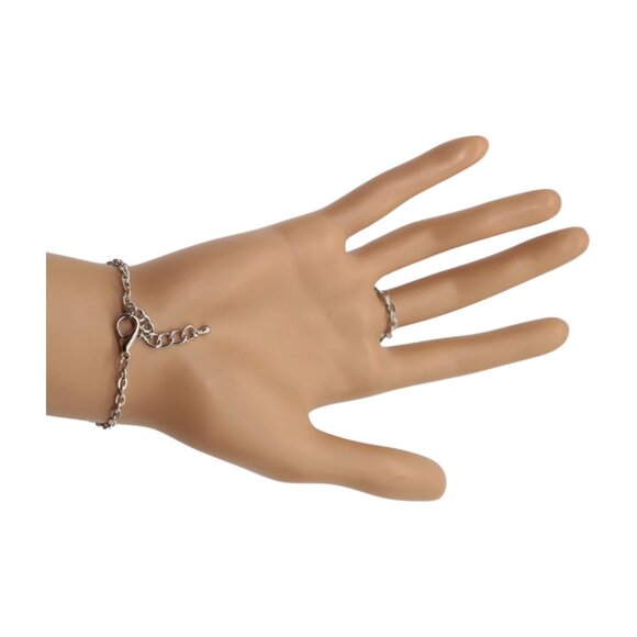 New Women Silver Metal Hand Chain Fashion Bracelet Connected Ring 2 Bling Beads - Picture 8 of 17